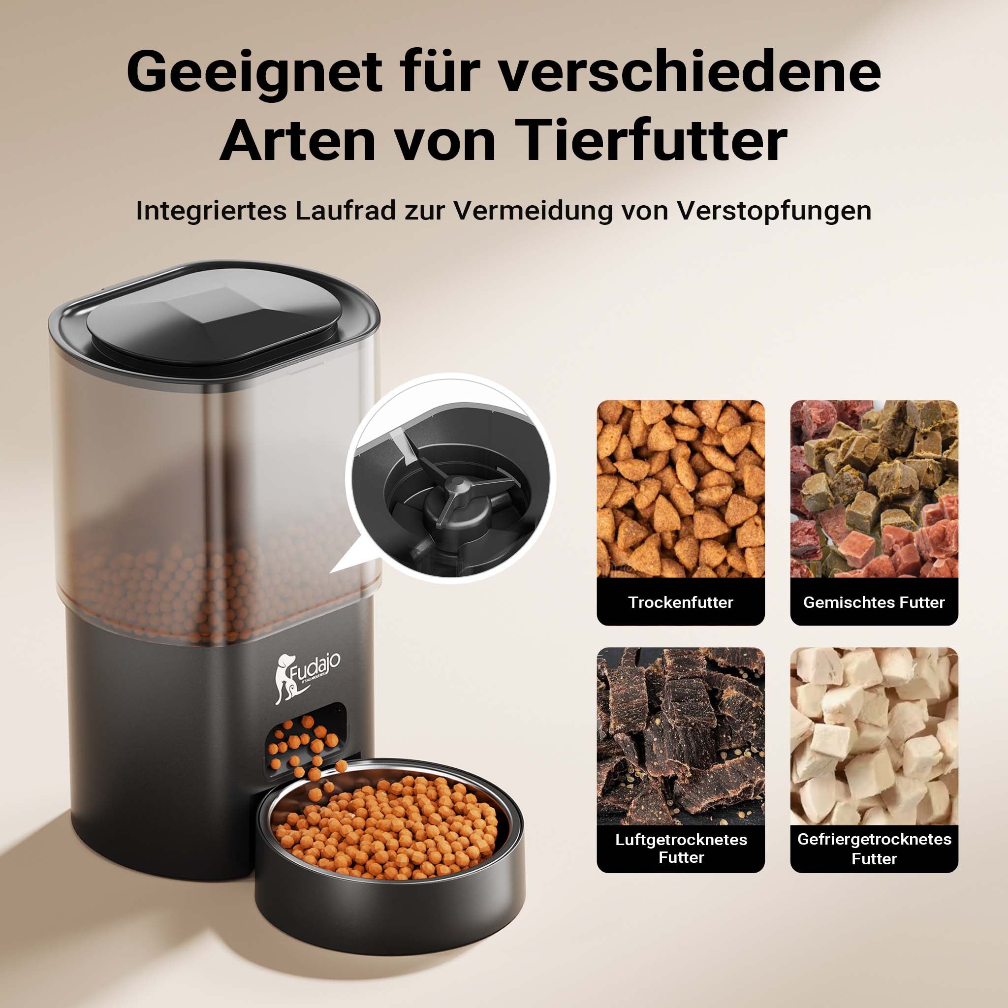 Fudajo Mangiatoia e abbeveratoio automatico per cani e gatti, distributore automatico di cibo da 3 litri e abbeveratoio da 2,5 litri, controllo mangime via app, colore nero