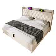 Letti contenitori 140x190 cm; LED e USB; PU; bianco (Senza materasso)