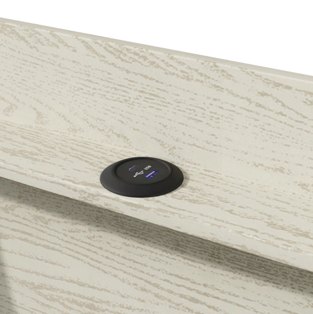 Letto imbottito 90x200 cm con LED e porte USB-C, beige