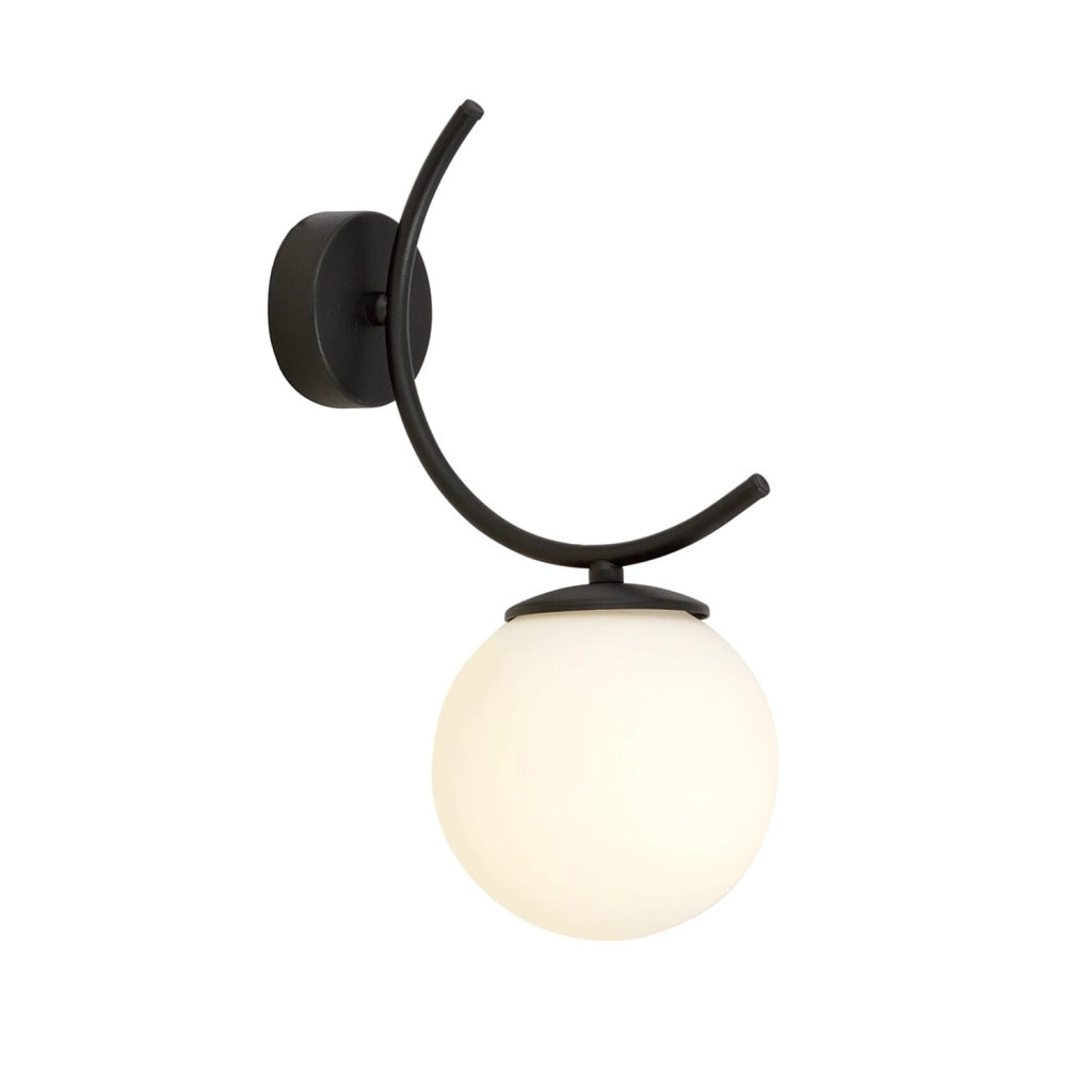 Applique Moderna 1 Luce Coeo In Acciaio Nero E Diffusore In Vetro Opale