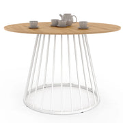 IDMarket - Tavolo da pranzo rotondo per 6 persone YUNA con piano in legno e gamba in filo metallico bianco 110 cm