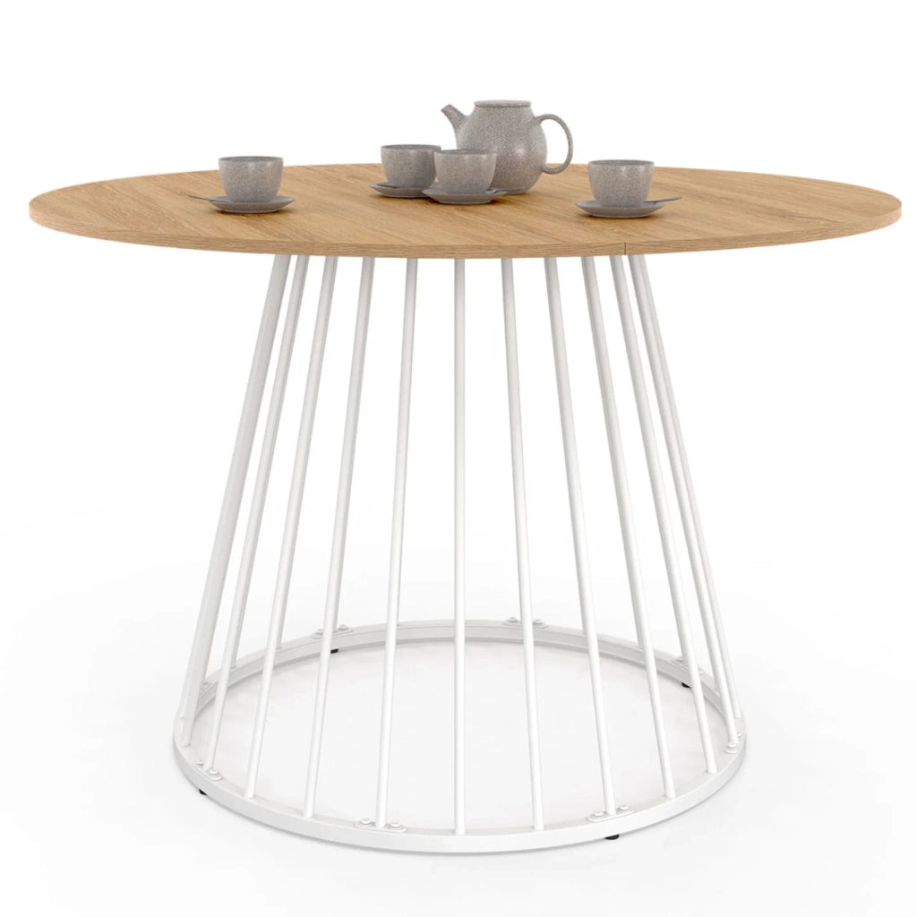 IDMarket - Tavolo da pranzo rotondo per 6 persone YUNA con piano in legno e gamba in filo metallico bianco 110 cm