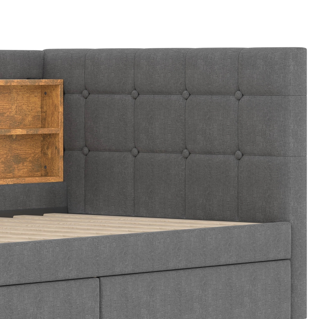 Letto singolo 90x200 cm con 2 cassetti, USB e USB-C, rete a doghe, grigio