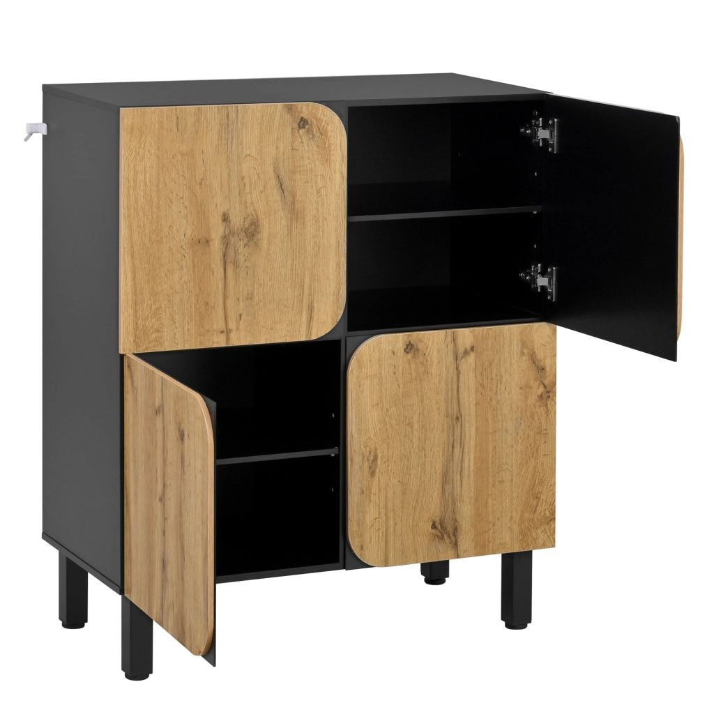 Scarpiera a 4 ante con ripiani regolabili; cerniere soft-close; MDF; nero e naturale