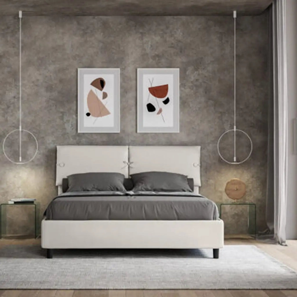 Letto matrimoniale con rete imbottito 160x210 similpelle bianco Sleeper