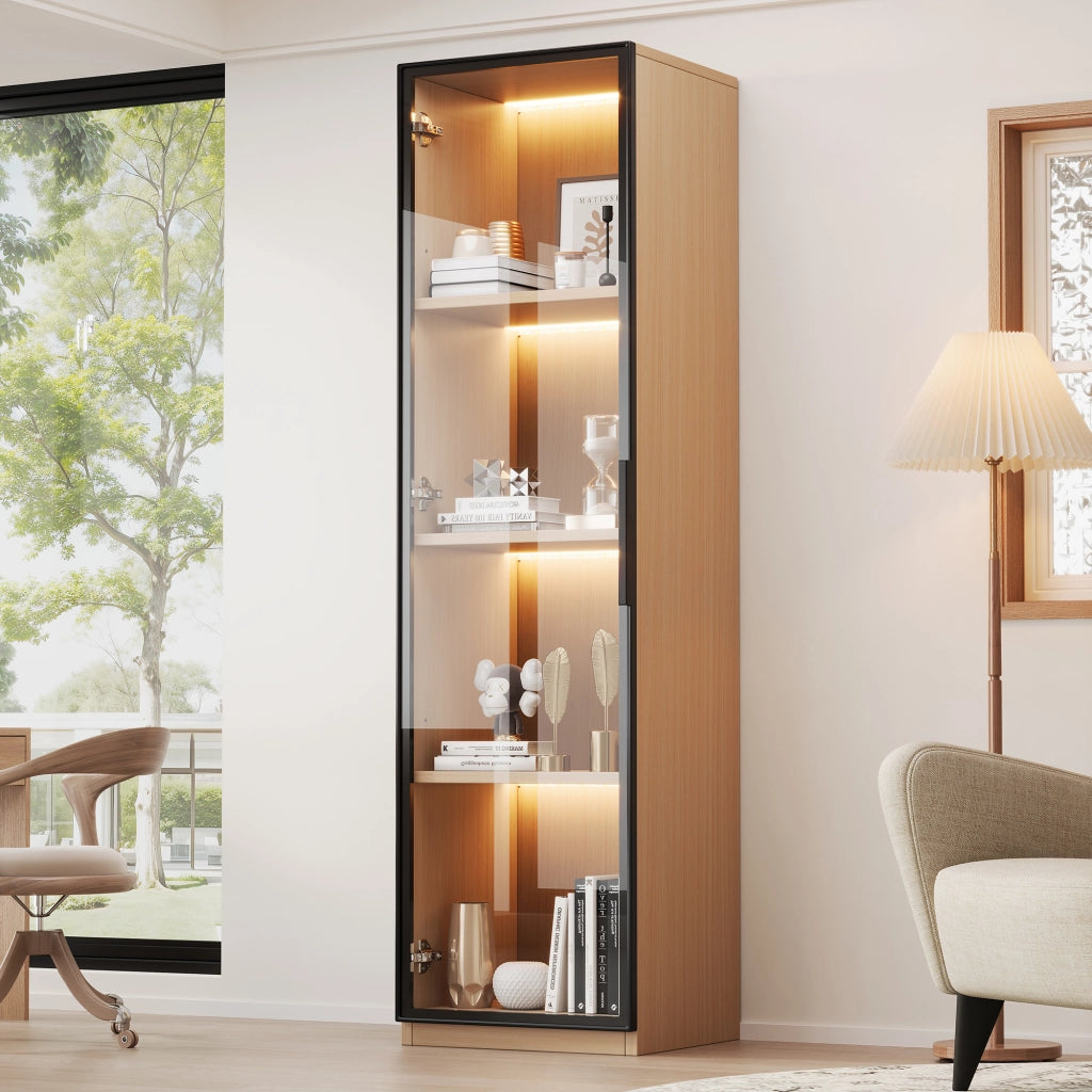 Vetrina con Porta in Vetro e LED ¨C MINIMAL ¨C Rovere, MDF, Soft-Close, 40x40x165