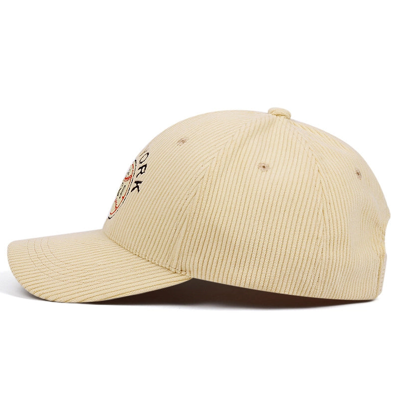 Cappellino da baseball ricamato in velluto a coste New York 1920, colore crema