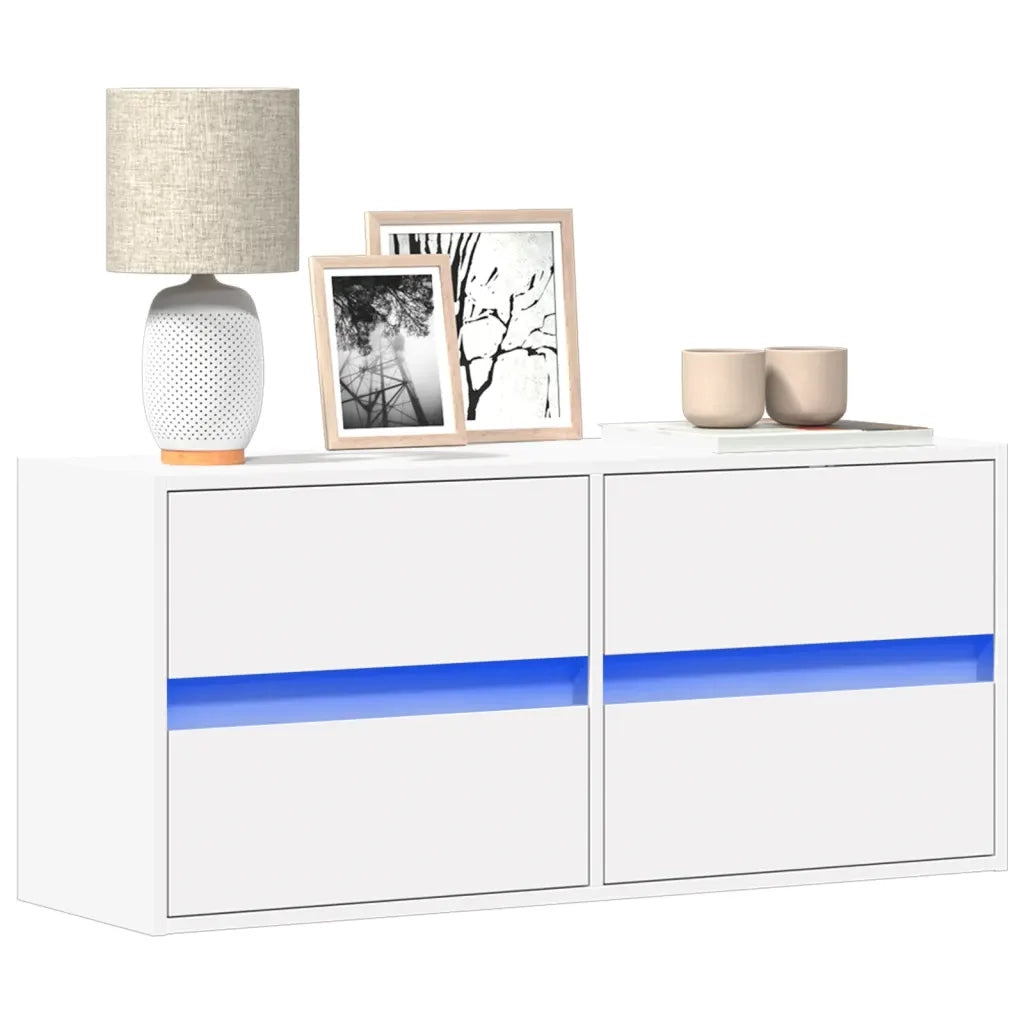 vidaXL Mobile TV a Parete con Luci LED Bianco 100x31x45 cm