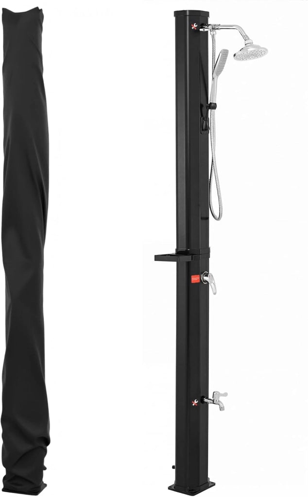 SOARS Doccia Solare da Giardino 60 L, 277 cm Doccia da Esterno con Copertura Protettiva, Soffione 360° e Rubinetto per Piedi, Max. 60 °C, per Piscina e Spiaggia