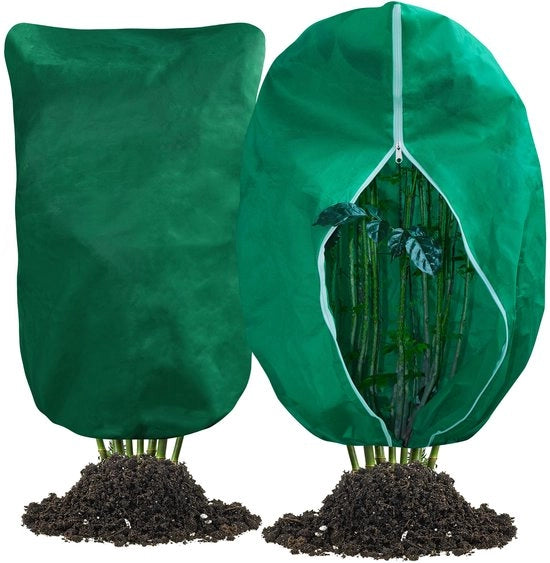 2 pacchi di protezione invernale per piante, 80 x 120 cm, protezione per piante riutilizzabile, copertura invernale per piante con superficie ruvida, sacco per piante con cerniera e cordino per tirare per piante in vaso e piccole piante, verde