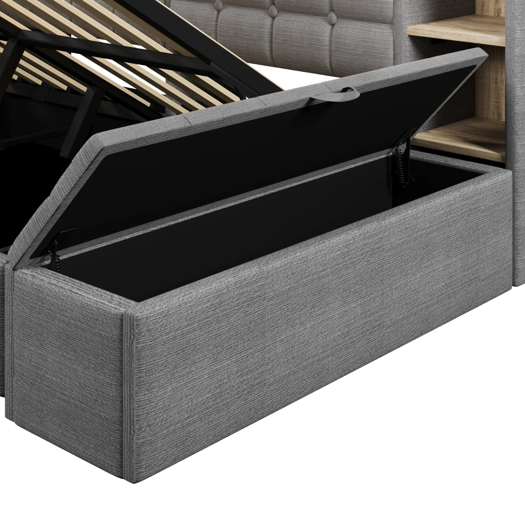 Daybed in velluto 140x200 cm con accumulo idraulico LED e USB-C - Grigio scuro