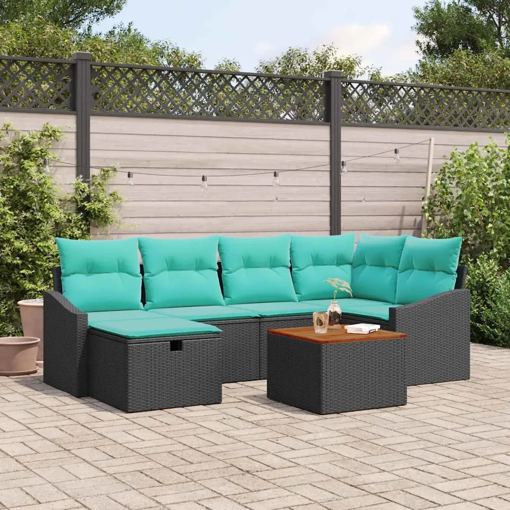 Set Divano da Giardino con cuscino 7 pcs Nero polyrattan