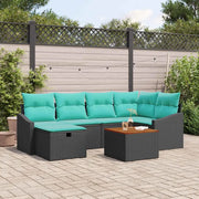 Set Divano da Giardino con cuscino 7 pcs Nero polyrattan