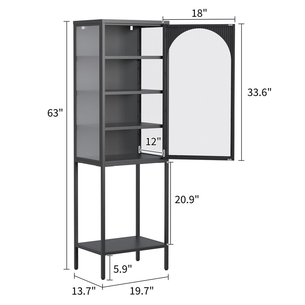Libreria con Vetrina in Metallo e Vetro ¨C MINIMAL ¨C 5 Ripiani, Nero, 160x50x35 cm