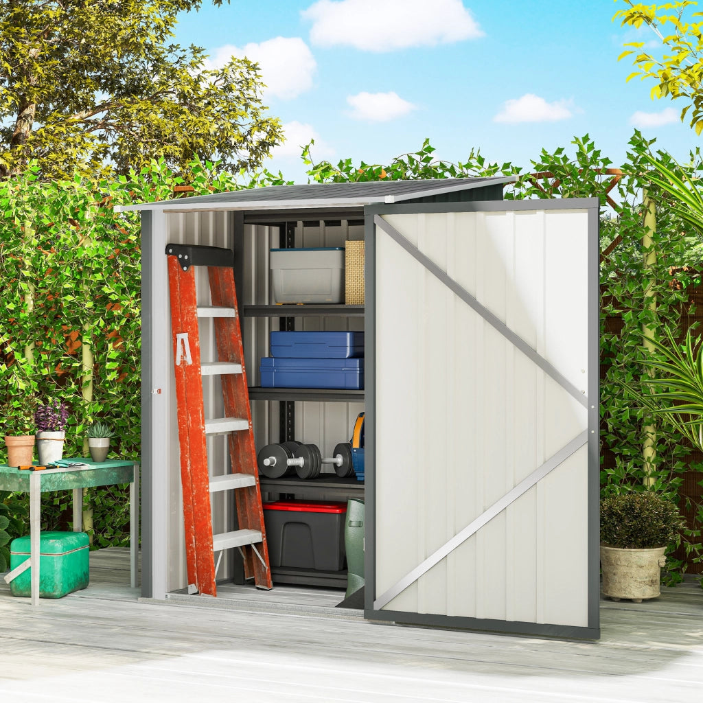 Casetta da Giardino Porta Attrezzi in Acciaio Galvanizzato con Porta a Battente, 100x104x160 cm, Grigio Chiaro