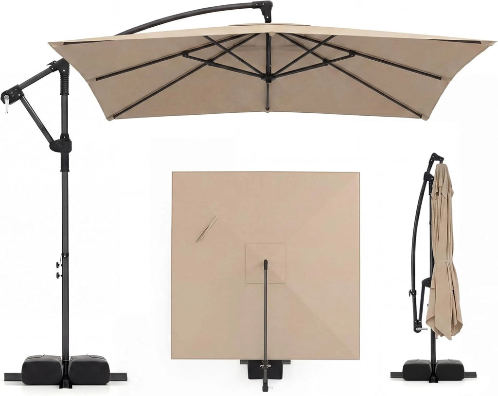 Ombrellone da Giardino 250 cm, Tettuccio Girevole e Ventilato | Protezione Solare, Resistente, Portatile, Sacchi di Sabbia, per Balcone, Esterno, Spiaggia (Grigio, 0 Luce LED)