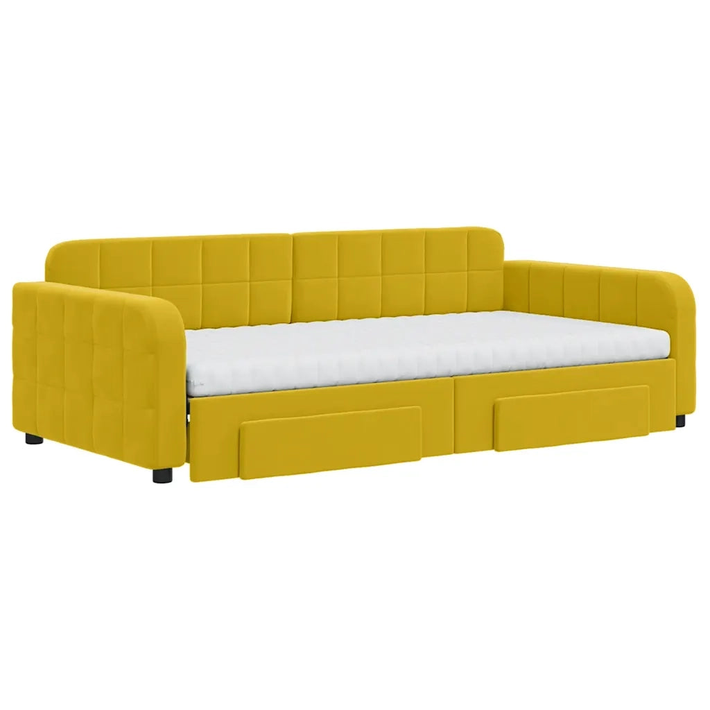 Divano Letto Estraibile con Cassetti Giallo 100x200cm Velluto 3197013