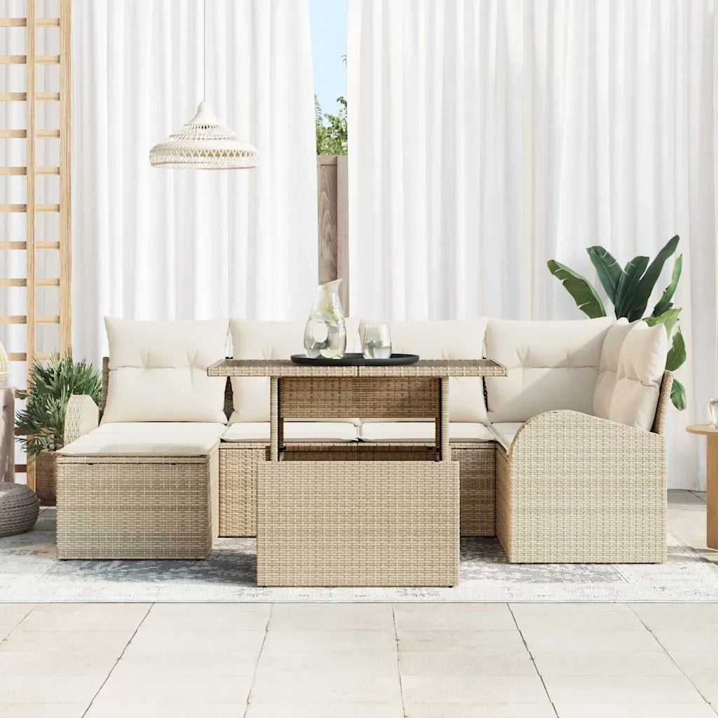Set Divano da Giardino con cuscino 7 pcs beige e panna