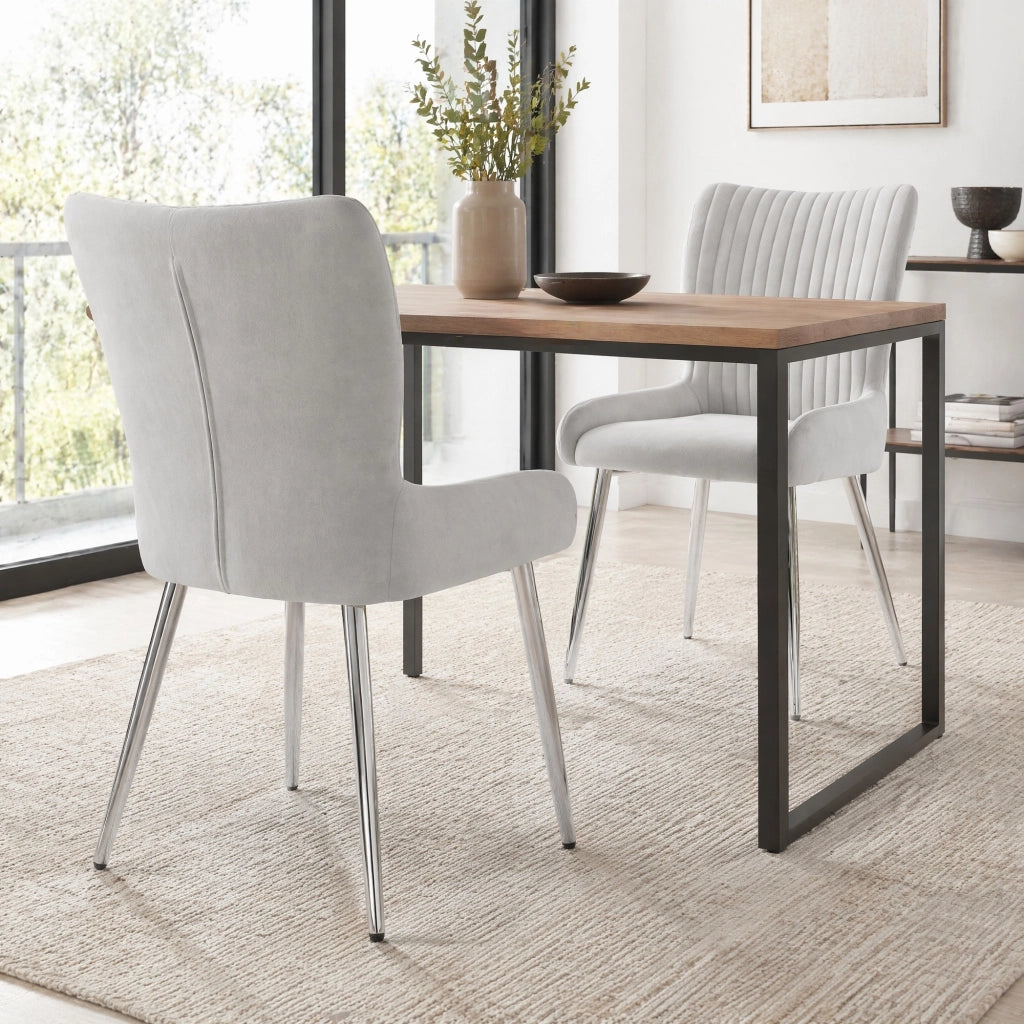 Sedia da pranzo Set da 2 con Schienale Ergonomico e Gambe in Metallo, in Velluto, Grigio