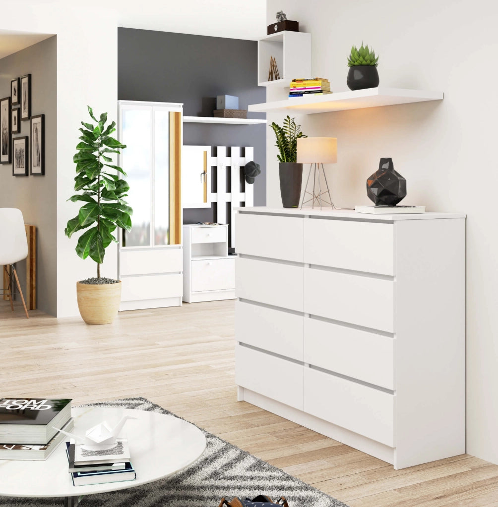 Cassettiera AKORD K120 Bianca 120 cm 8 cassetti 120x40x99 cm