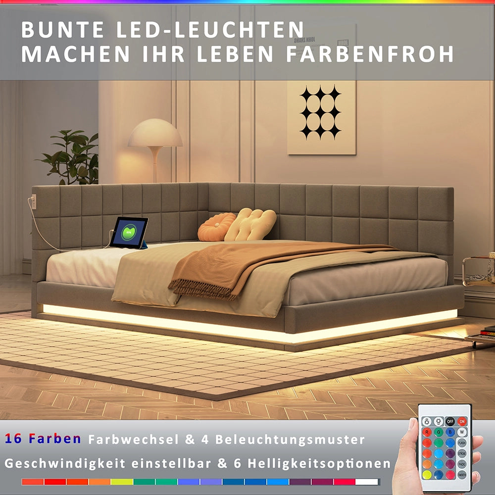Letto a sedia multifunzionale - Xylo - 140x200 cm - Grigio - Barra LED USB
