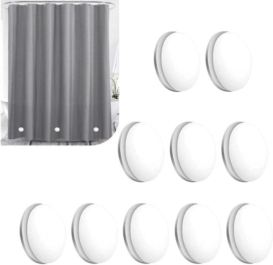 Ganci magnetici per tende - 10 pesi magnetici per tende - Magnetici rotondi per tende doccia e tovaglie da tavola | Extra pesanti, antiscivolo (bianco)