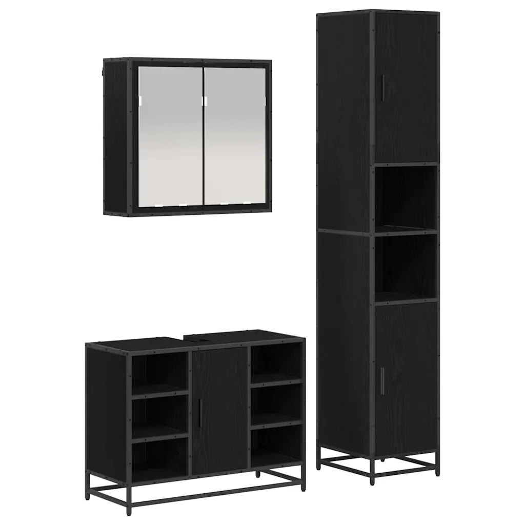 Set di mobili per il bagno 3 pcs Rovere Nero Legno multistrato