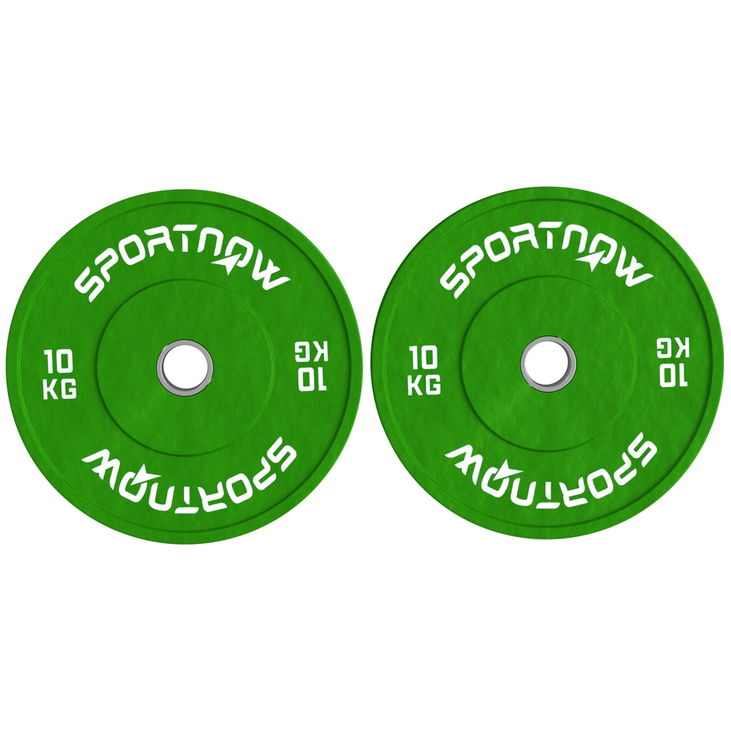 Set 2 Dischi Pesi da 10kg in Gomma con Foro da 2"/5 cm per Manubri e Bilancieri, Verde