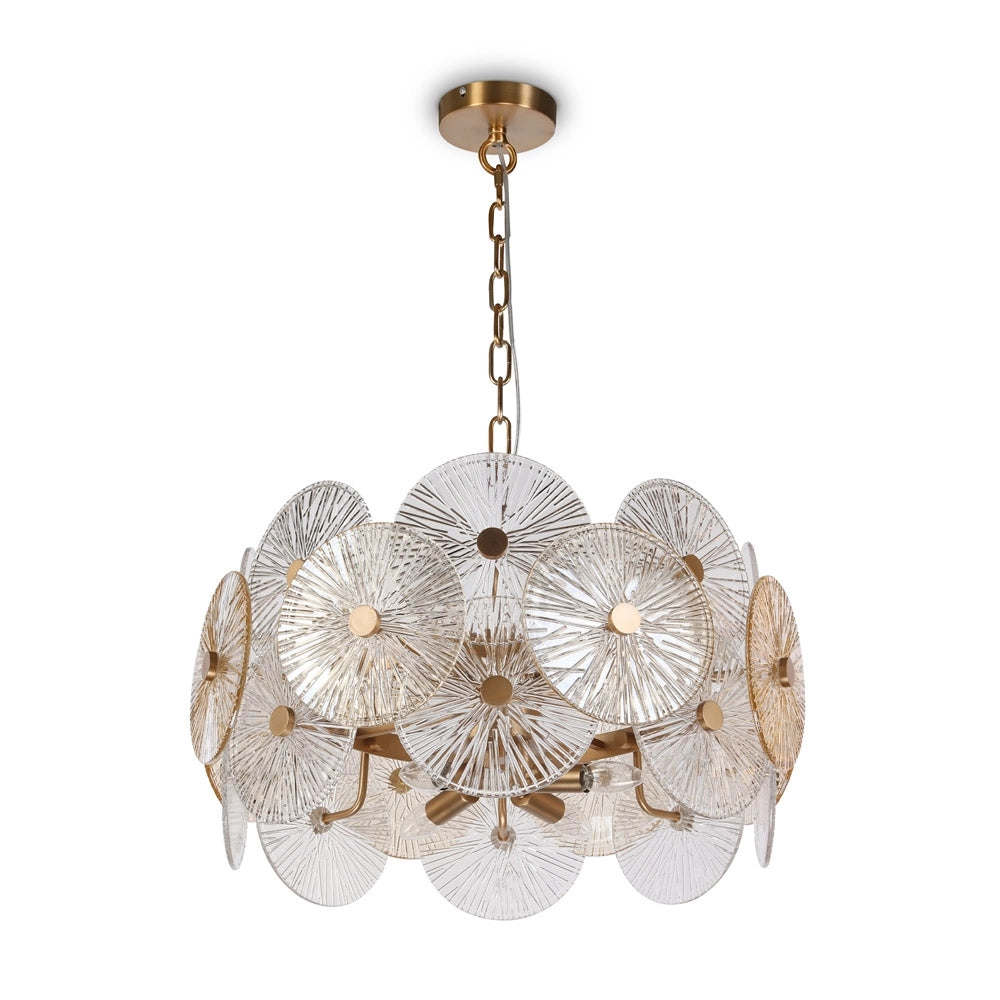 Lampadario Contemporaneo Aster Metallo Oro 8 Luci Con Diffusore In Vetro