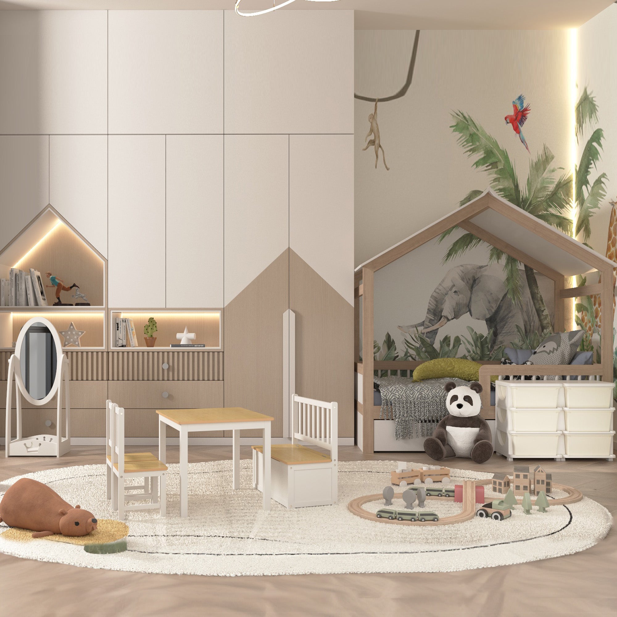 Cassettiera Portagiochi per Bambini 3-6 Anni 75x37x56.5 cm 6 Cassetti con Bordi Arrotondati in PP Bianco Crema