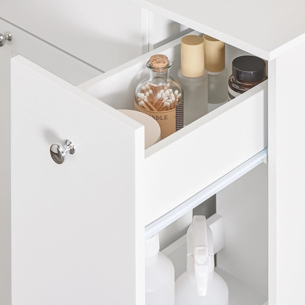 SoBuy Mobile Bagno Salvaspazio Alto e Stretto Mobile Colonna con 1 Cassetto, 2 Cesti Portabiancheria e Ripiano Estraibile Armadietto da Bagno Multiuso 78x38x90cm BZR214-W