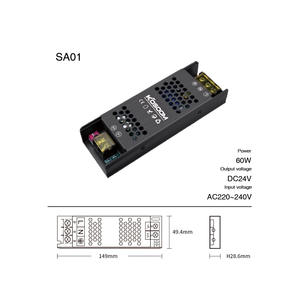 Alimentatore LED Dimmerabile 24V 60W Trasformatore ultra sottile per striscia LED Driver LED