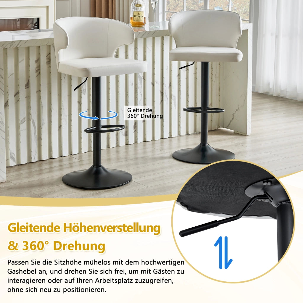 SGABELLO BAR Set da 2 pezzi girevole 360° regolabile 85-110 cm Bianco PU