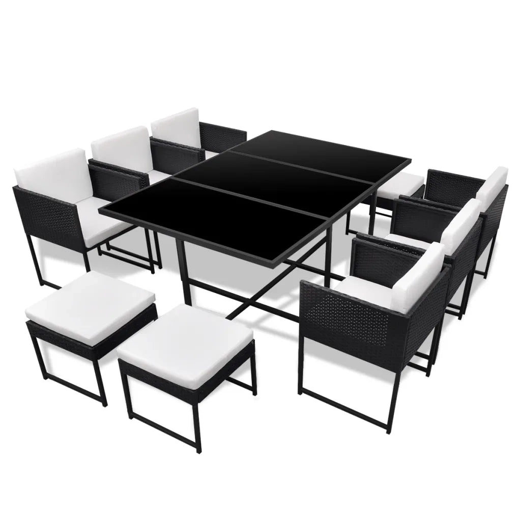 Set da Pranzo da Giardino 11 pz con Cuscini in Polyrattan Nero 42760