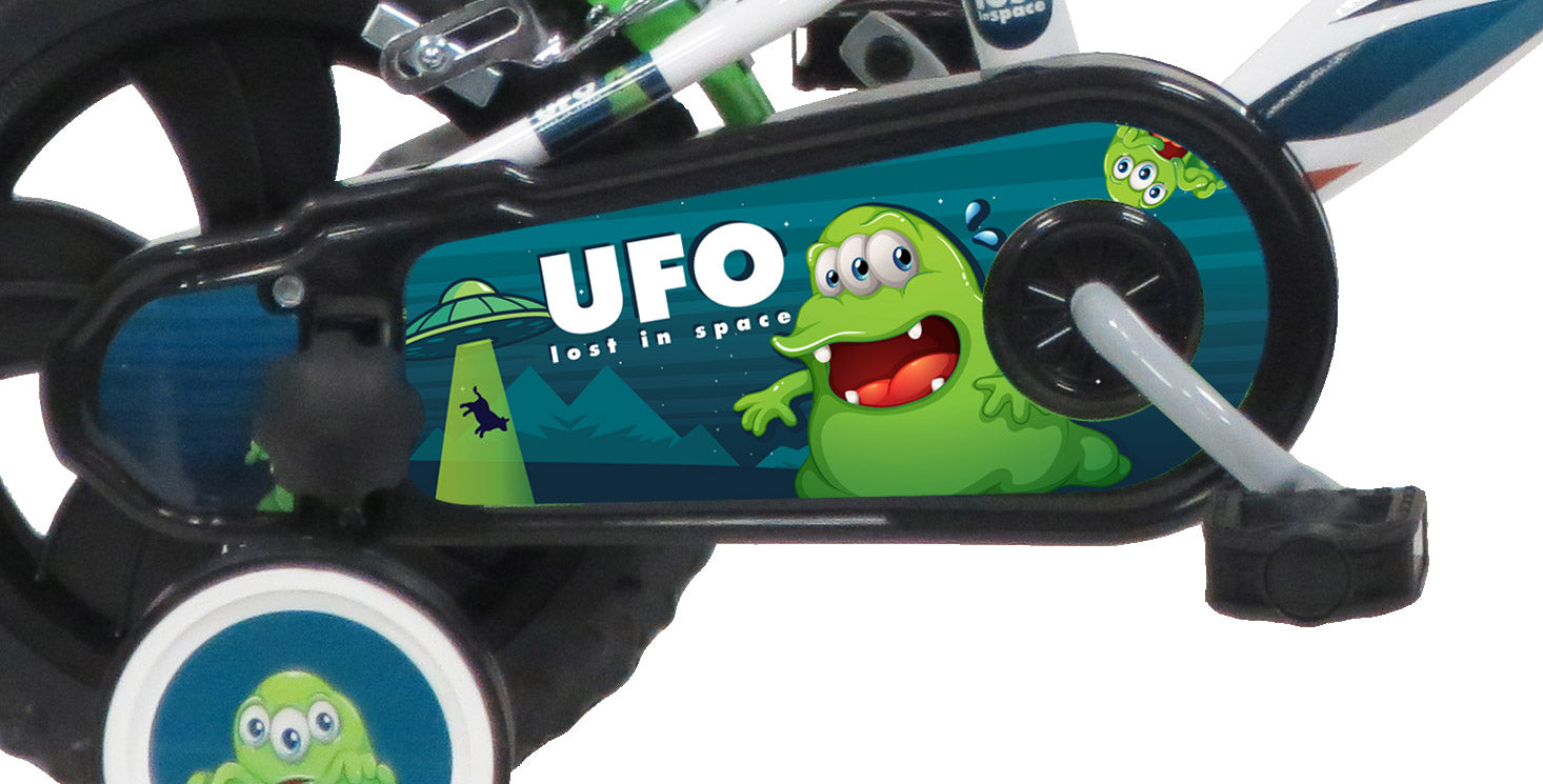 Bicicletta per Bambino 12" 2 Freni Gomme in EVA Ufo Bianca/Verde