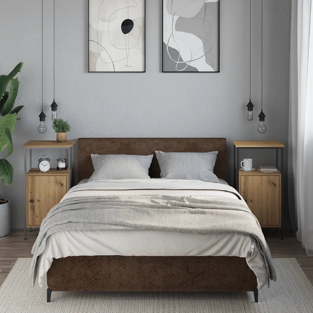 Comodini 2pz-Set di 2 Tavolino da notte Rovere Artigianale 41x31x80cm in Legno Multistrato