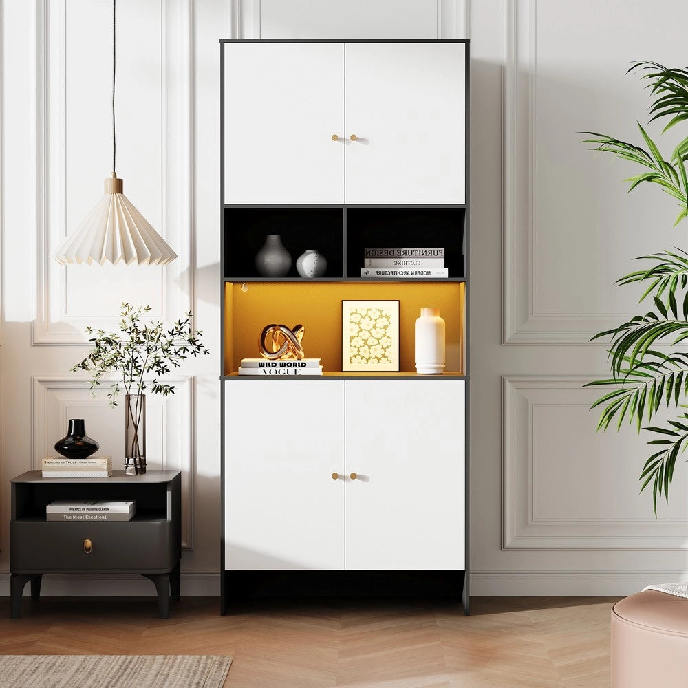 Mobile Multiuso con 4 Ante e 3 Ripiani ¨C MINIMAL ¨C Nero e Bianco, Legno, 80x40x185