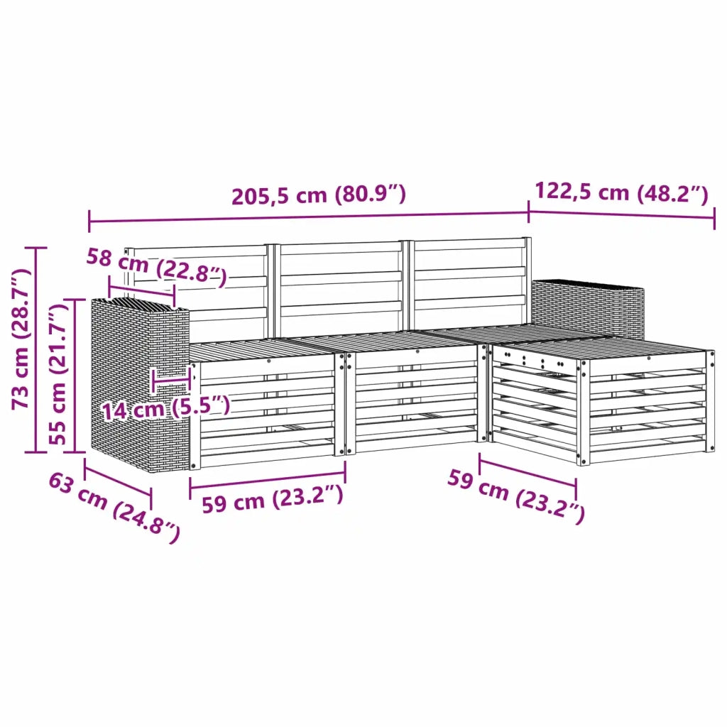 Set di divani da esterno 4 pz Naturale 3384210
