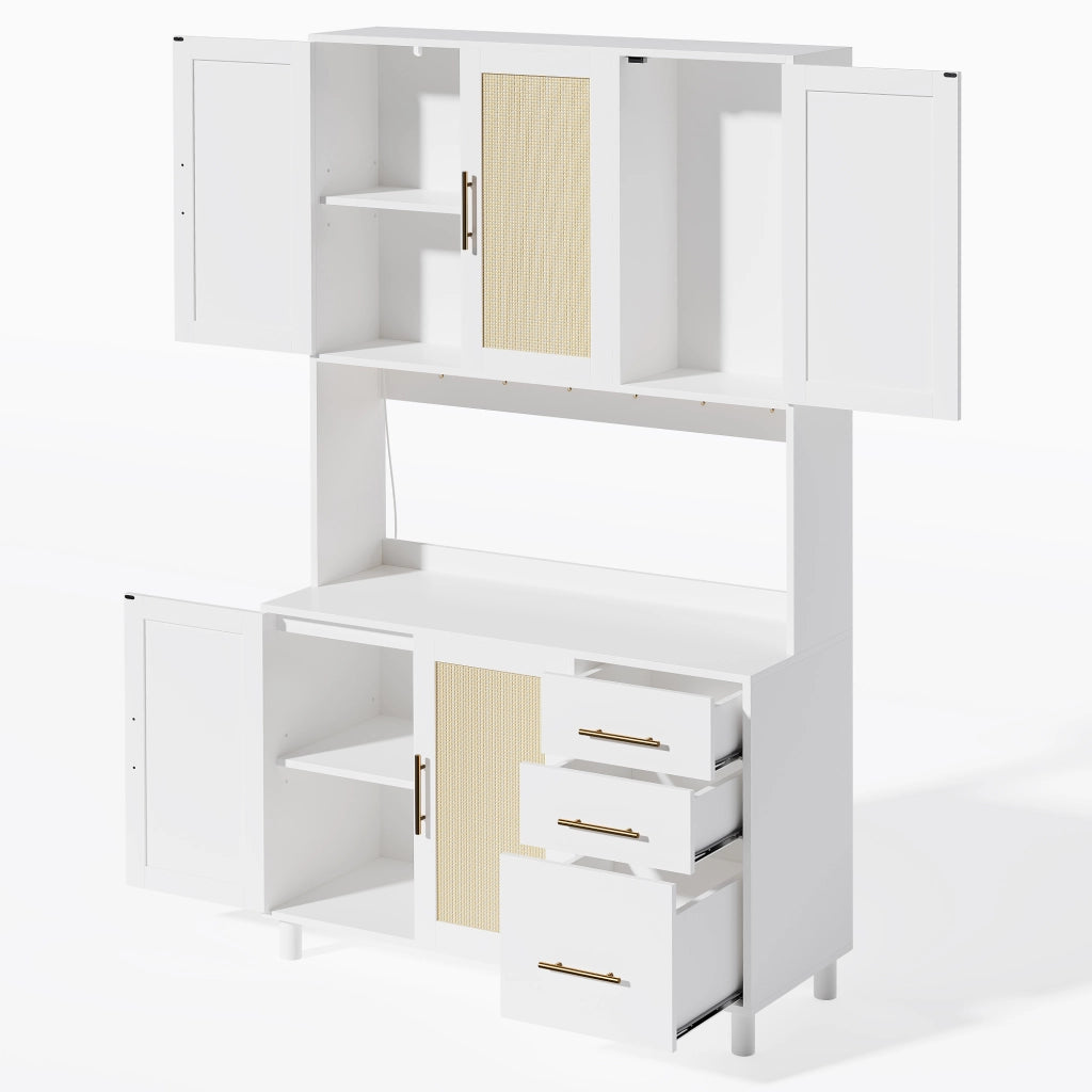OKWISH Credenza da cucina con 3 cassetti, 3 ante, ripiani regolabili, LED, prese e USB, per Cucina e Sala da Pranzo