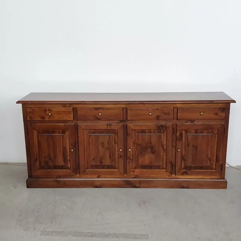 Madia credenza 4 porte massello pino rustica tinta noce 195x42x85 - Mobili 2G