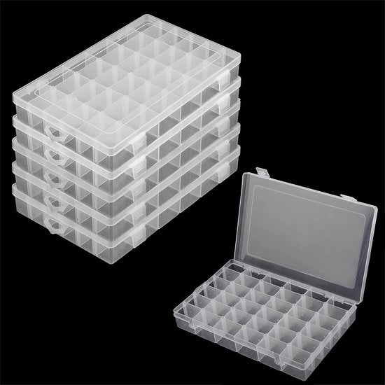 Scatola di ordinamento con 36 cassette - plastica - trasparente - 27 x 17 x 4,5 cm