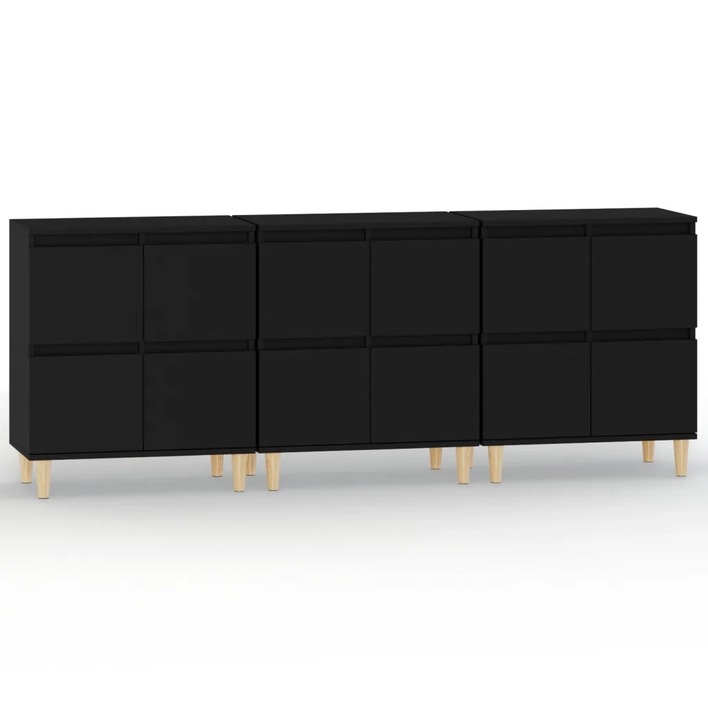 Credenze 3pz Nere 60x35x70 cm in Legno Multistrato