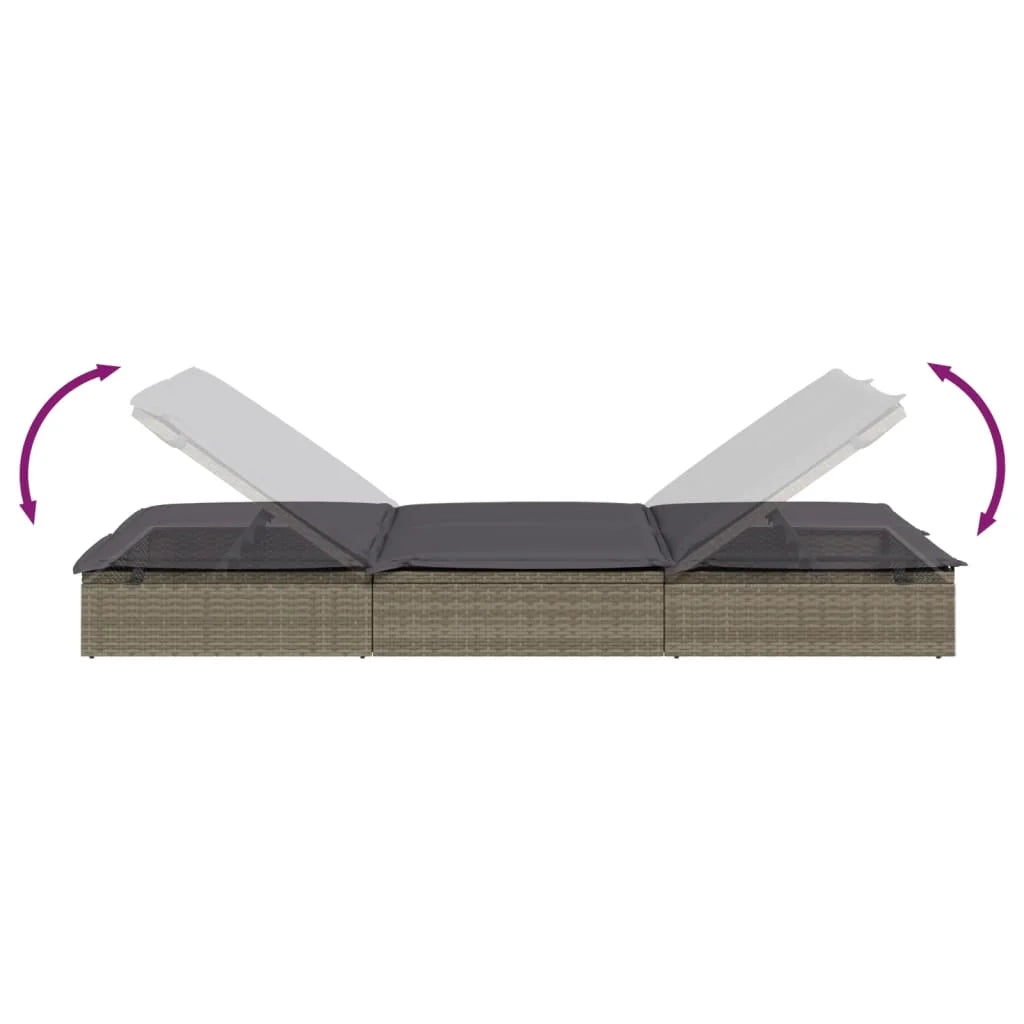 Lettino prendisole sedia a sdraio lettino prendisole letto da giardino mobili da giardino mobili da esterno a 2 posti con cuscini grigi resina intrecciata 02_0012944