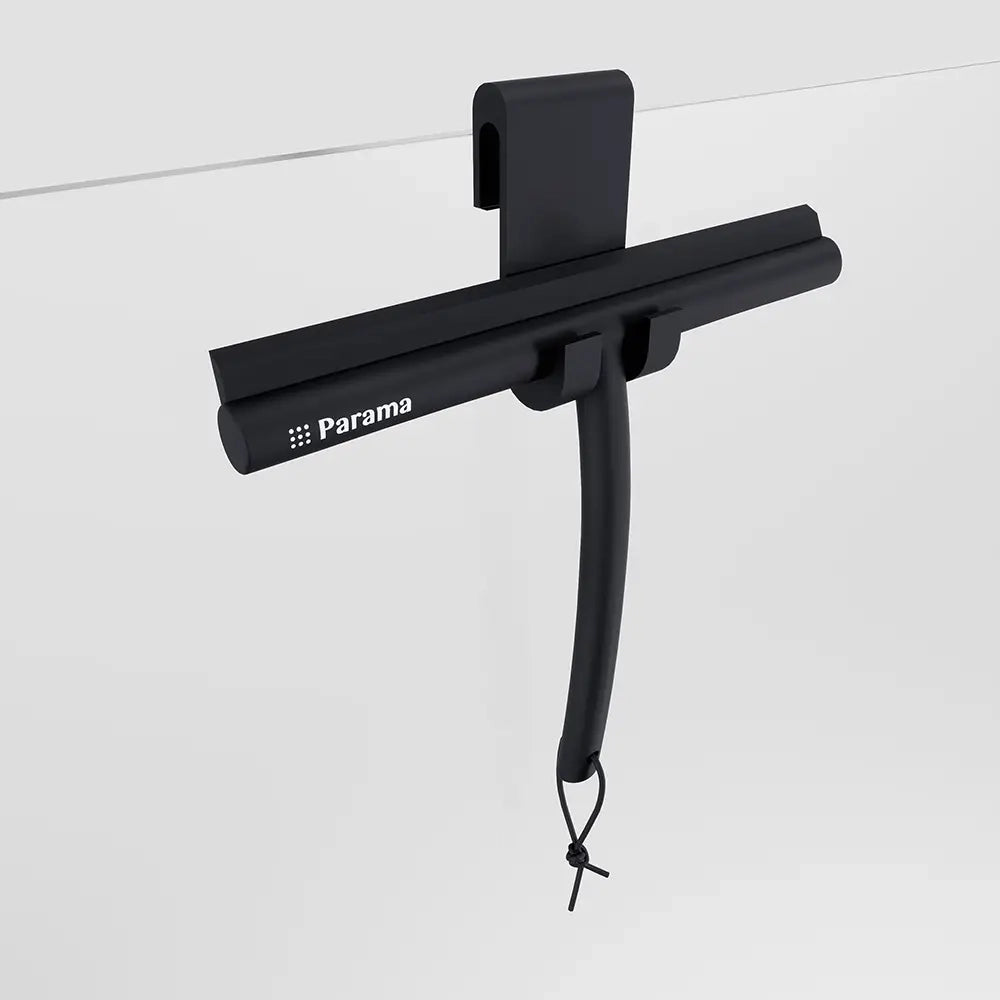 Tergivetro in silicone nero con anima in acciaio inox e gancio per box doccia | Tergi