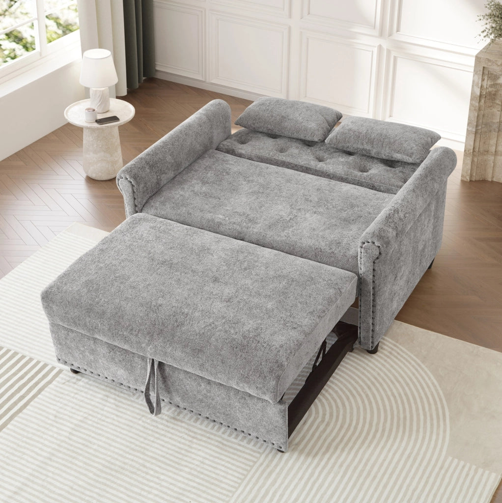 Divano letto 3 in 1 con schienale regolabile; chenille grigio