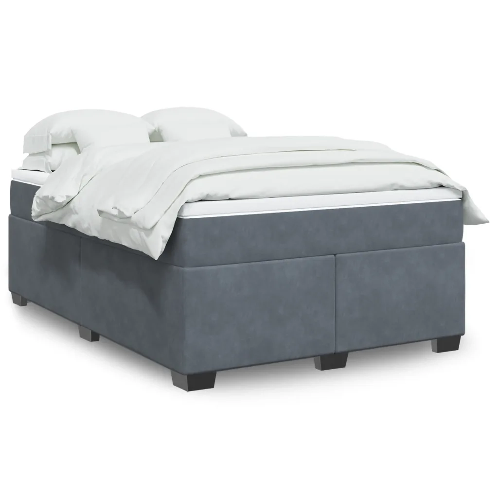 Giroletto a Molle con Materasso Grigio Scuro 140x190 cm Velluto