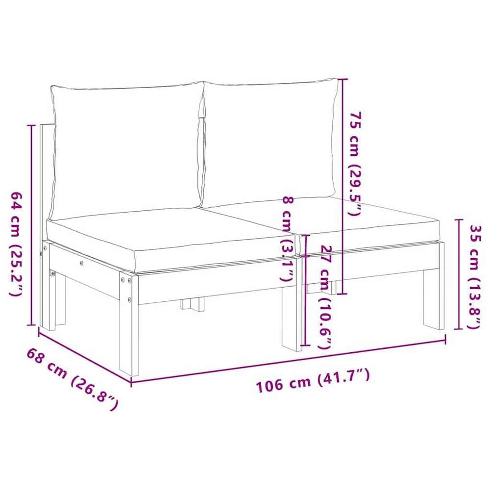 Garden Sofa Without Armrests With Cushions, 2-seater, Solid Acacia Wood