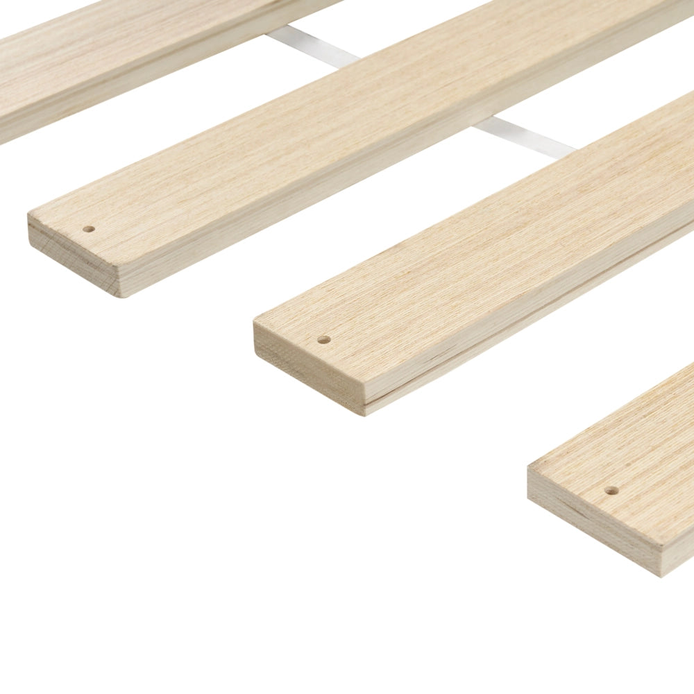 Letto minimalista con rete a doghe e testiera imbottita in legno di pino marrone chiaro 160 x 200 cm con base a doghe