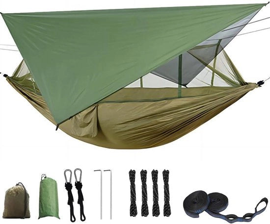 Materasso da campeggio con rete anti-zanzare e tarpaulina - materasso da campeggio con accessori di installazione e borse di stoccaggio - materasso da campeggio con protezione anti-zanzare e tetto - ideale per il campeggio e le attività all'aperto