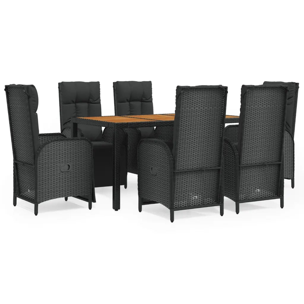 Set da Pranzo da Giardino 7 pz Nero con Cuscini in Polyrattancod mxl 101150